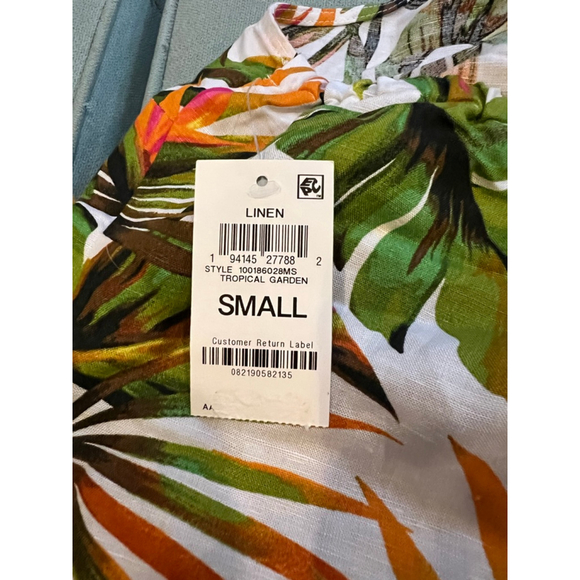 Women's INC Tropical Garden Linen Halter Top S White Green - Picture 3 of 4